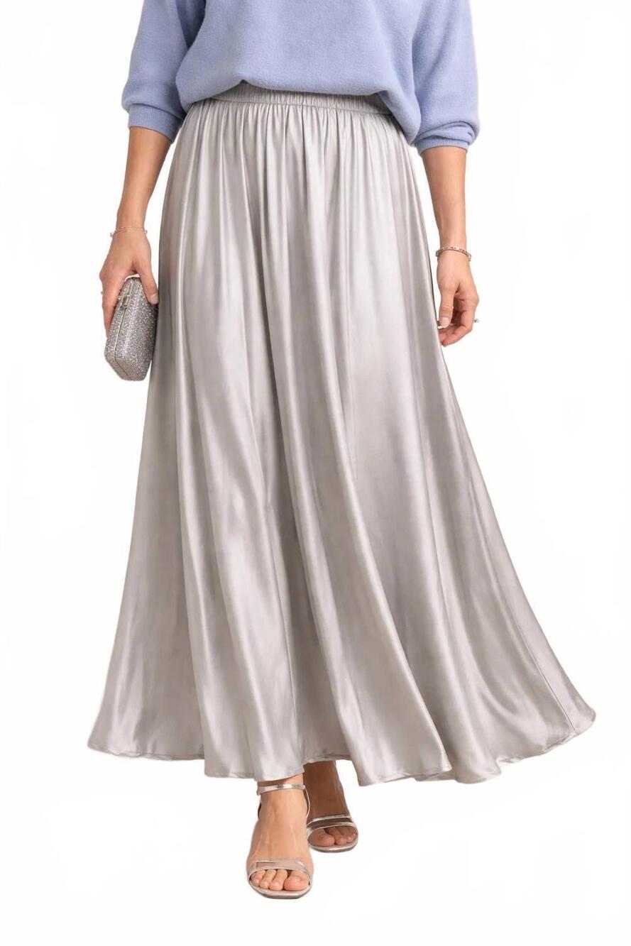 NEW MILIO MILANO elastic waist silky maxi skirt in silver